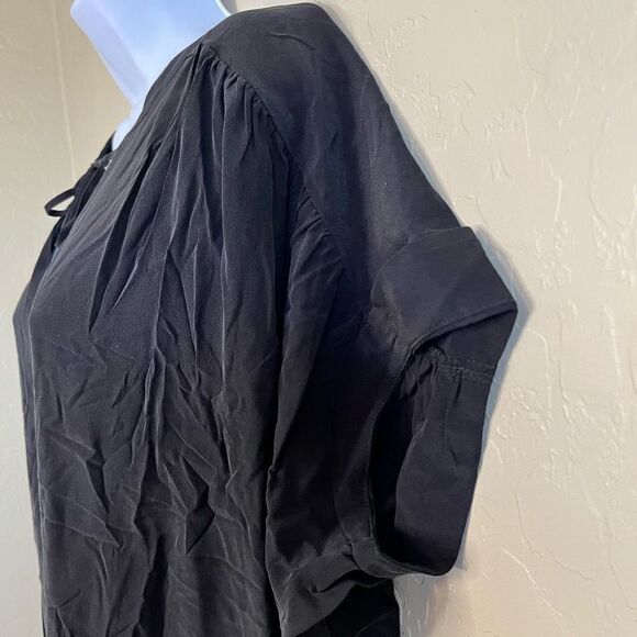 Chaser Dress Womens Medium Black Silk Mini Tie Front Shirred Cuffed Sleeves NWT - Picture 3 of 12
